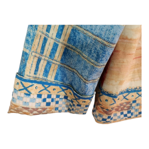 Nancy Bolen Jacket Palm Tree Design Blue Turquoise Orange Buttons Lined Size S - Picture 4 of 9